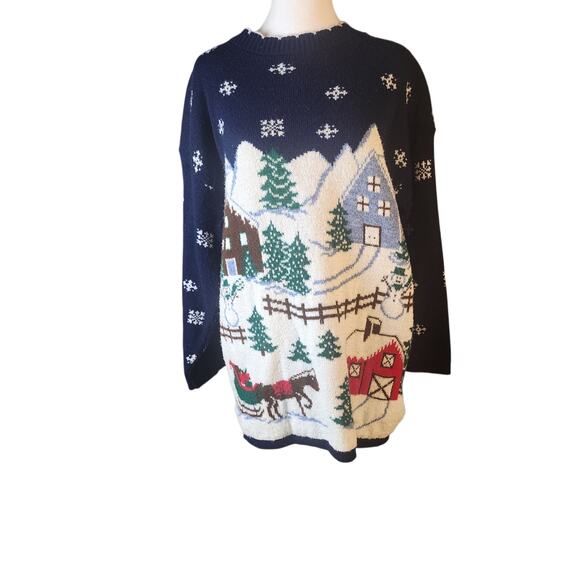 VTG 80's Nutcracker Ugly Christmas Sweater Country Christmas Scenery Size Medium - Picture 1 of 6